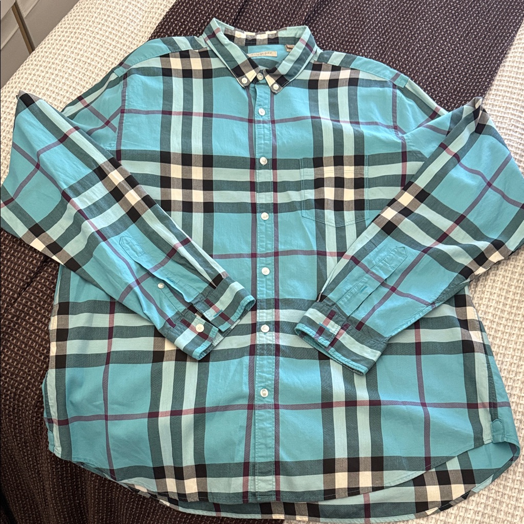 Burberry Blue And Black Checkered Button-Down Shirt